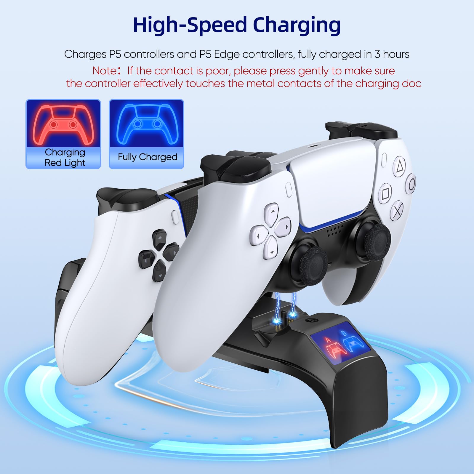 Ladegerät für PS5 Slim Controller, Ladestation für PS5 & PS5 Edge Controller, nur für Playstation 5 Slim Disc & Digital Konsole, Zubehör mit Halterung für Kopfhörer