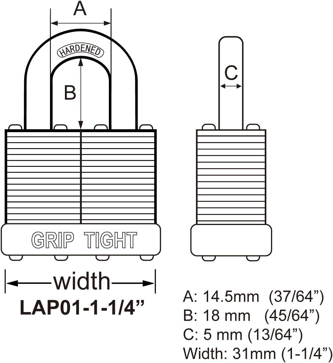 Grip Tight Tools Laminated Padlock, 1-1/4-Inch - - 