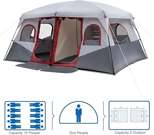 Vista 11 de Ochine Tienda de campaña para 4/10 personas - Tienda familiar domo para uso en exteriores e interiores