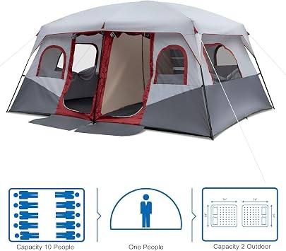 Outvita 8/10 Person Camping Tent, Large 2 Room Family Tent with Weatherproof Instant Cabin Shelter with Rainfly & Carry Bag for Backpacking Hiking Car Traveling...