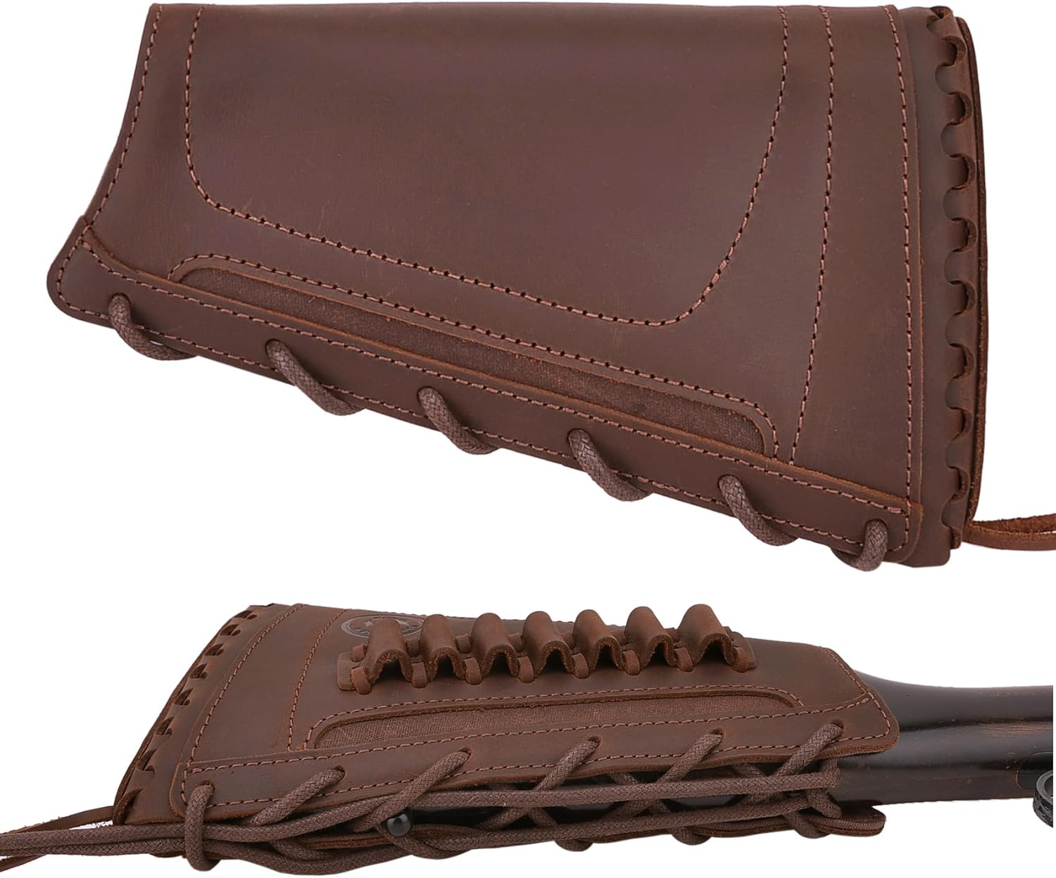 WAYNE'S DOG Brown Leather Rifle Buttstock Cover with Match Gun Sling for .357 .35 .38 30-30