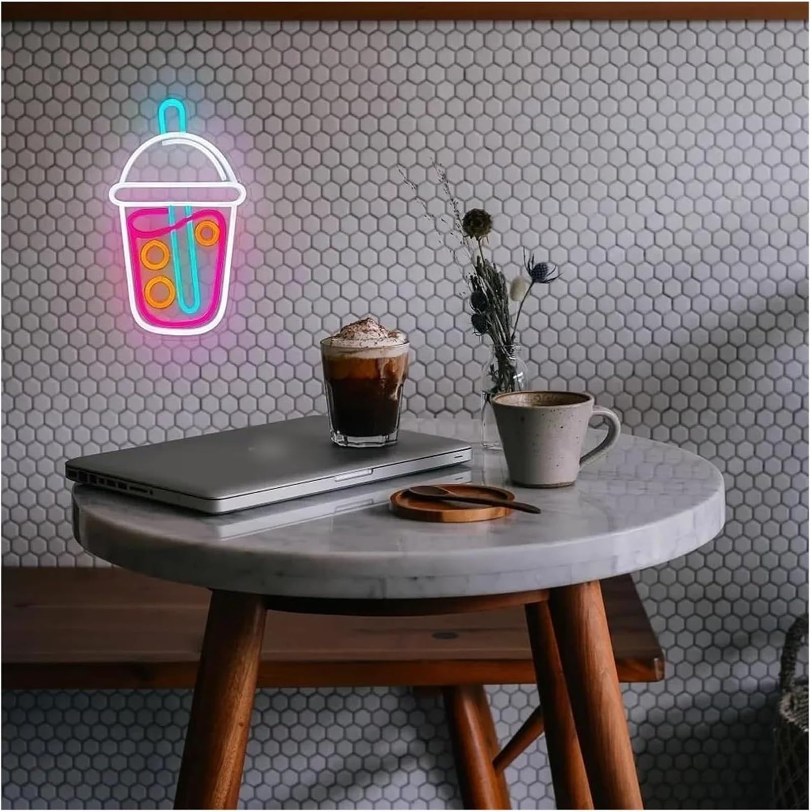 Lampada al neon con scritta "Boba Tea" dall'atmosfera rilassante, luci per il tè latte, decorazione da parete per bar