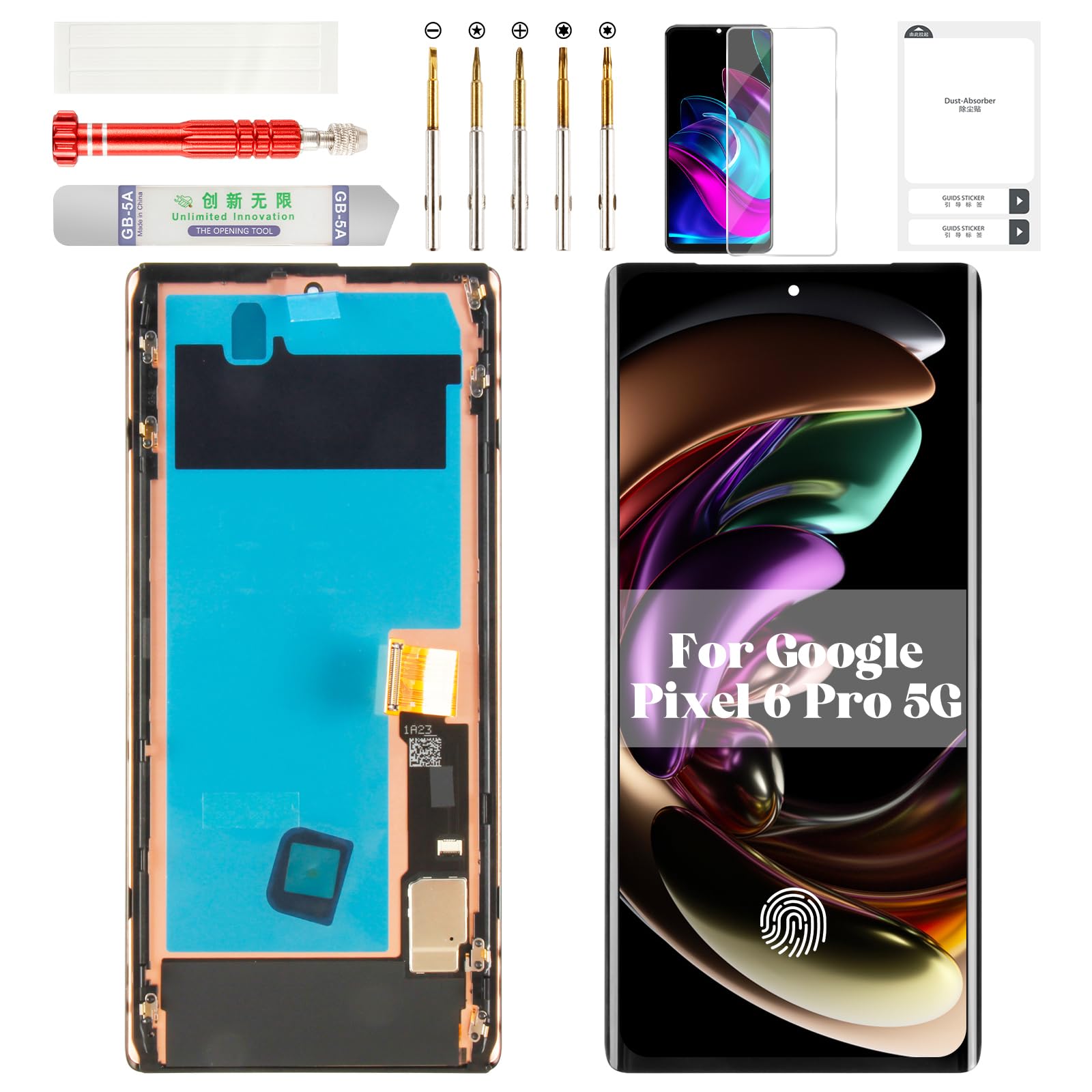 OLED for Google Pixel 6 Pro Screen Replacement 5g for Google Pixel 6 Pro Display Digitizer for Pixel 6 Pro G8VOU LCD Touch Screen Assembly with Frame GLUOG GF5KQ Black (with Fingerprint Function)