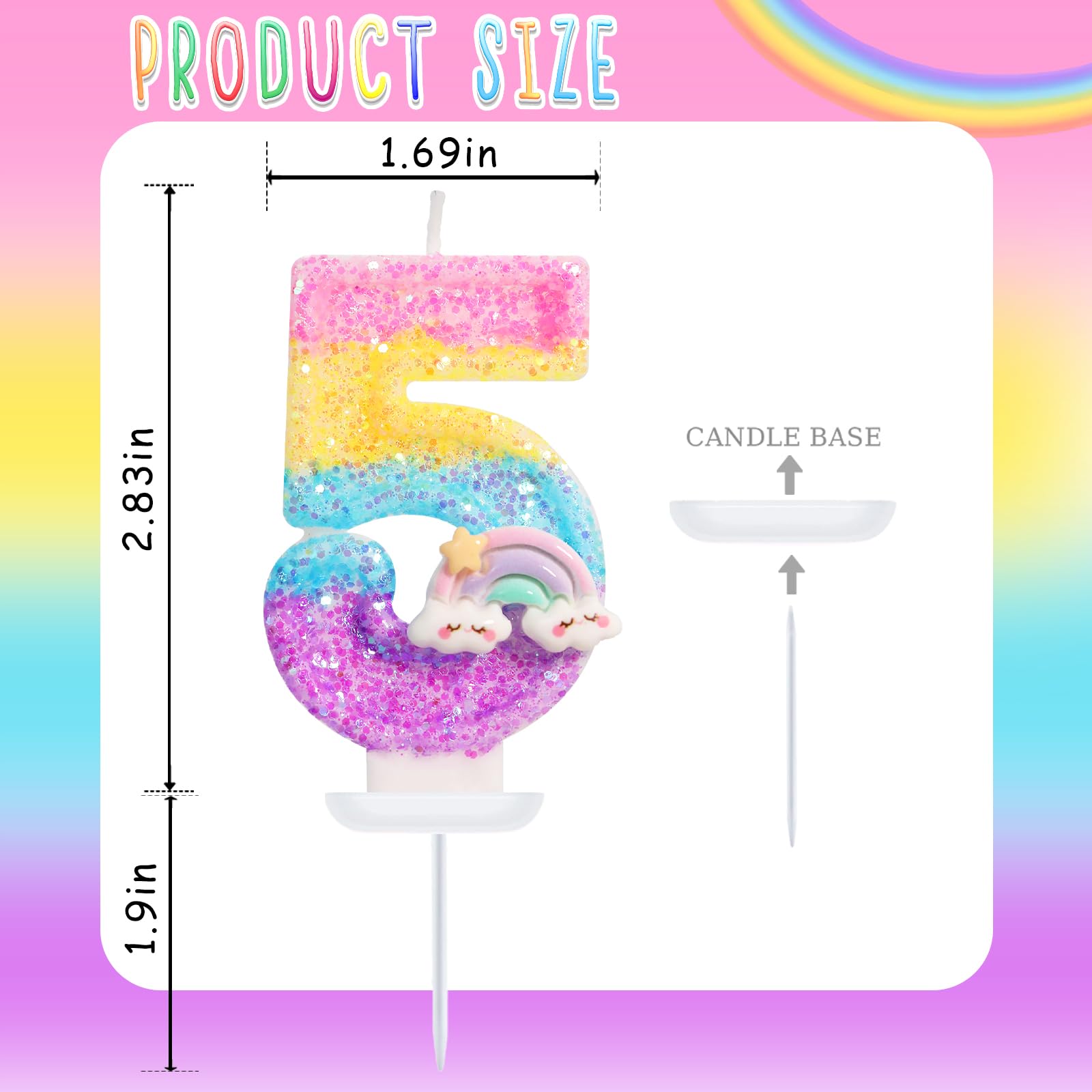 Bougies arc-en-ciel pour gâteaux, décoration de gâteau d'anniversaire, bougie chiffre 5 (chiffre 5)