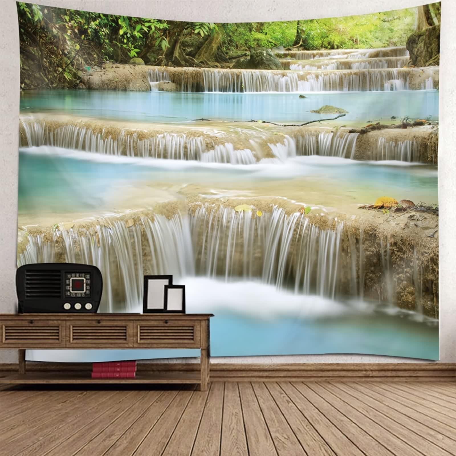 Papier peint rivière et forêt - Tapisserie murale 350x256 vert