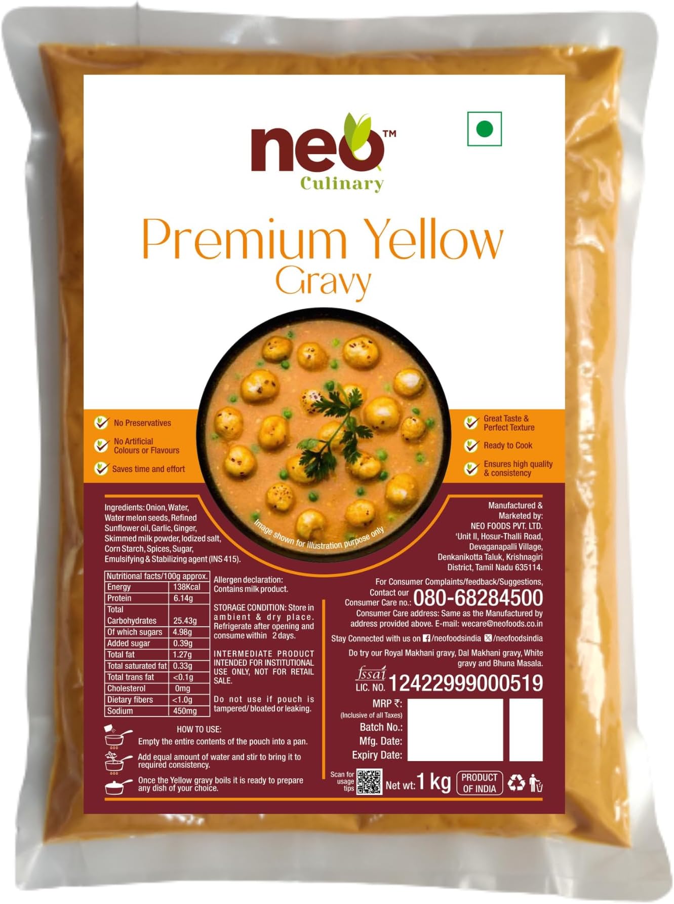 - Yellow Gravy 1 Kg l Restaurant Style, Master Chef Choice Gravy I Concentrate - Add water to make Up to 2 kg of Gravy I Ready To Cook & Eat l Use as base for Paneer Zafrani, Aloo Mutter, Navrattan Korma, Shahi Paneer, Mutter Paneer, Chicken Cashew curry, Dum Gravy I 100 % Veg
