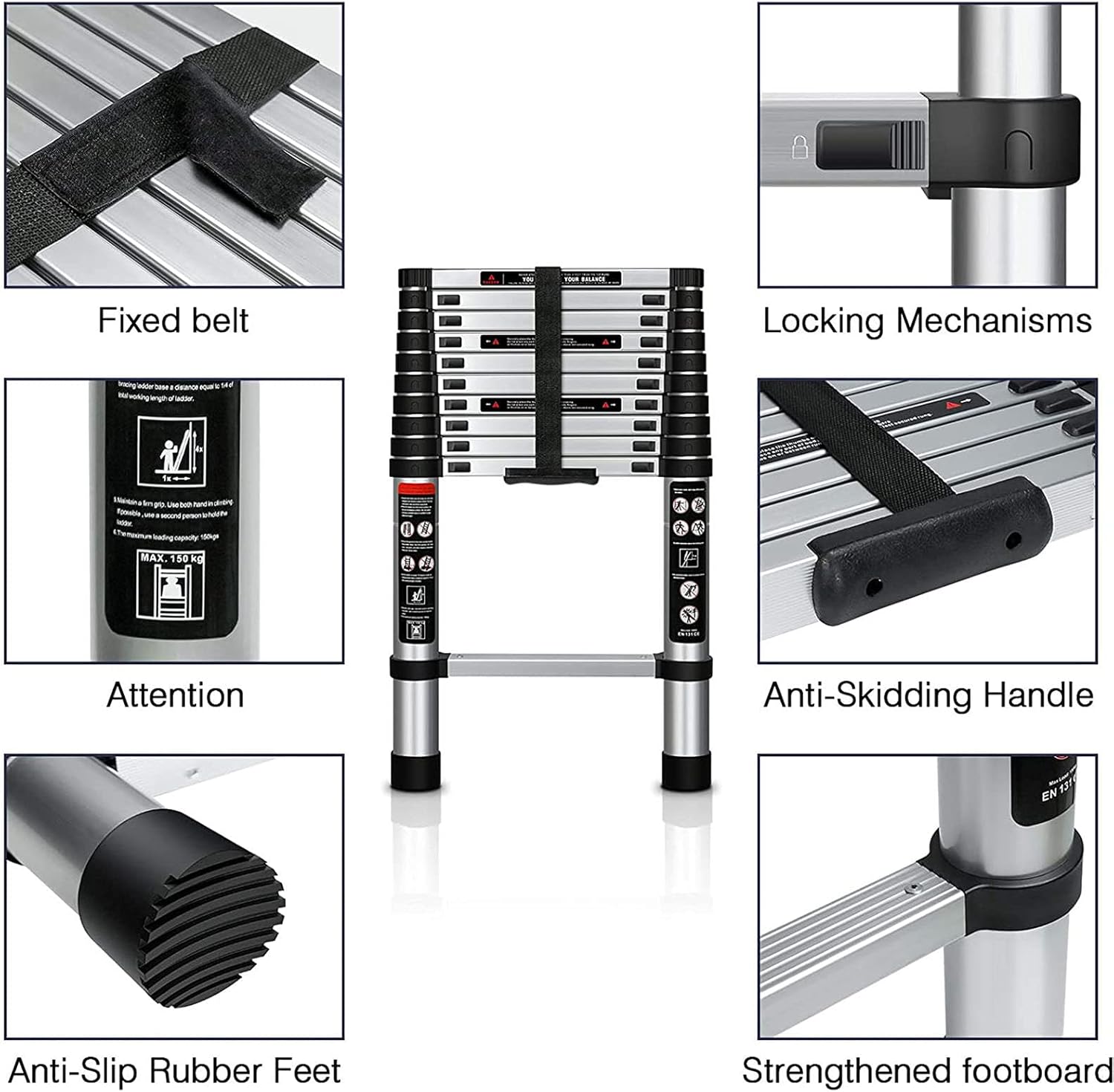11.8Ft Aluminum Telescopic Extension Multi-Purpose Ladder Telescoping Ladder One-Button Retraction Extension Ladder Telescopic Compact Ladders for Home (Upgraded),2.4m/7.8ft