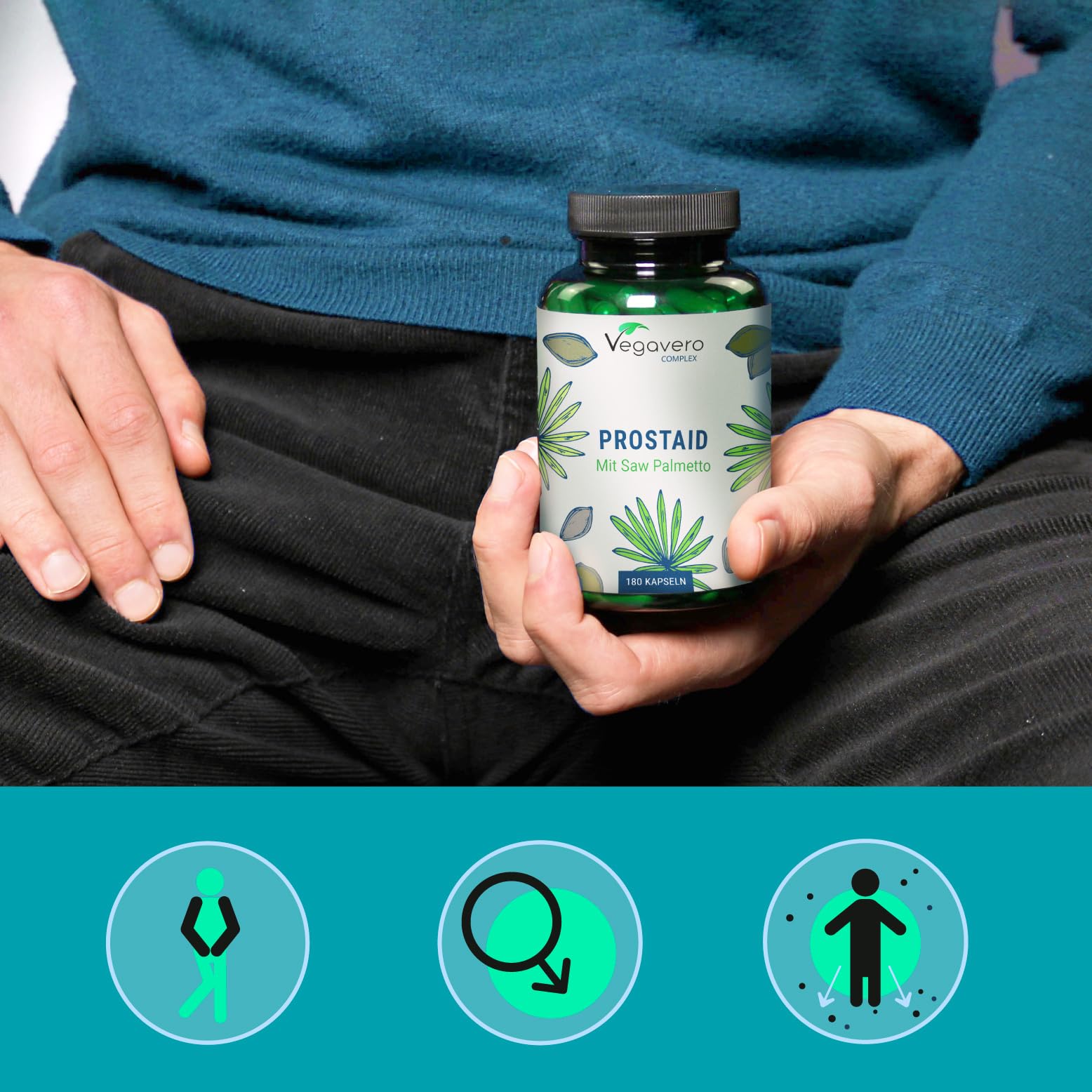 Prostata Komplex Vegavero | 800 mg Kürbiskernextrakt |180 Kapseln Hochdosiert | Mit Sägepalmenextrakt, Kürbiskernen, Brennnessel & Mehr | Vegan & Ohne Zusätze (Packung mit 2)