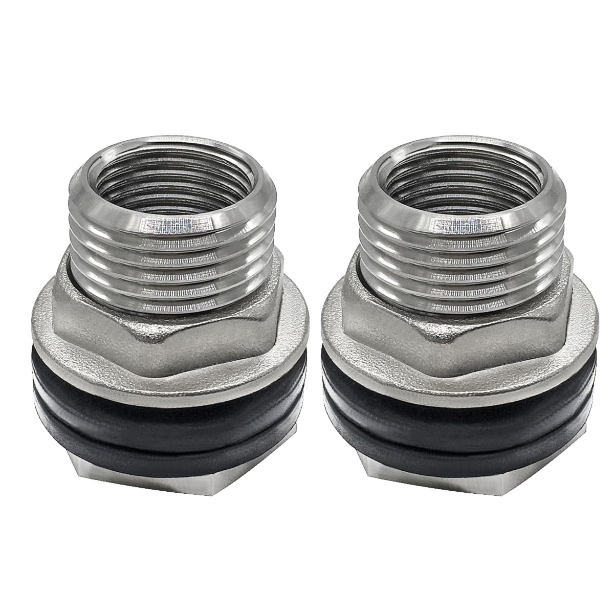 Beduan Stainless Garden Hose Bulkhead Fitting, 1" NPS Male to 3/4" GHT Female Bulkhead Water Tank Connector Thru-bulk Fitting for Rain Barrels,