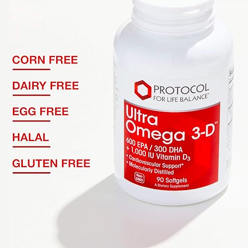 Miniatura 6 de PROTOCOL FOR LIFE BALANCE Ultra Omega 3-D - 600 mg EPA, 300 mg DHA y 1,000 UI de vitamina D3 - Aceite de pescado para apoyo cerebral - Suplemento
