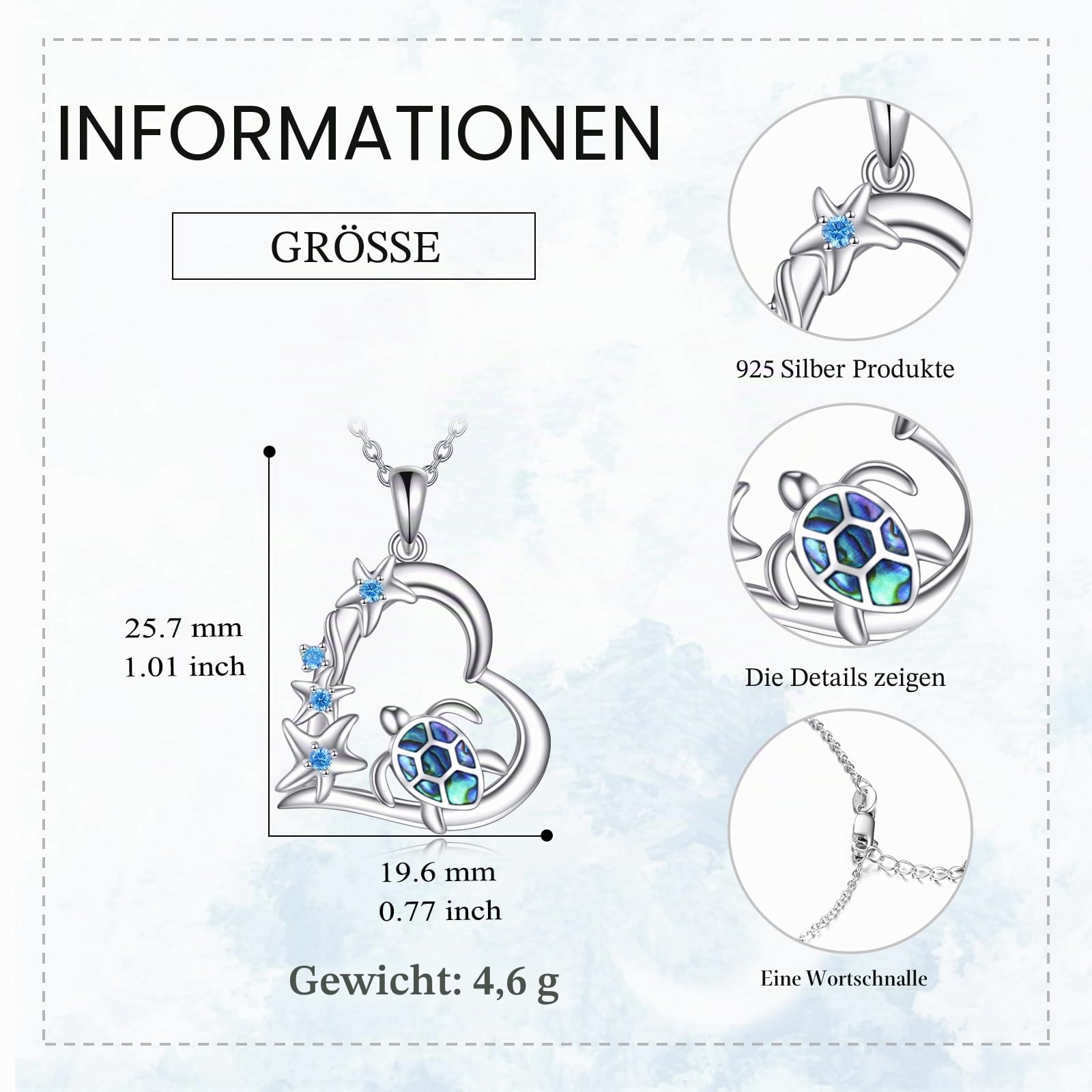 VONALA Ozean Halskette 925 Sterling Silber Seestern Herz Anhänger Ozean Strand Tierschmuck Geschenk für Frauen