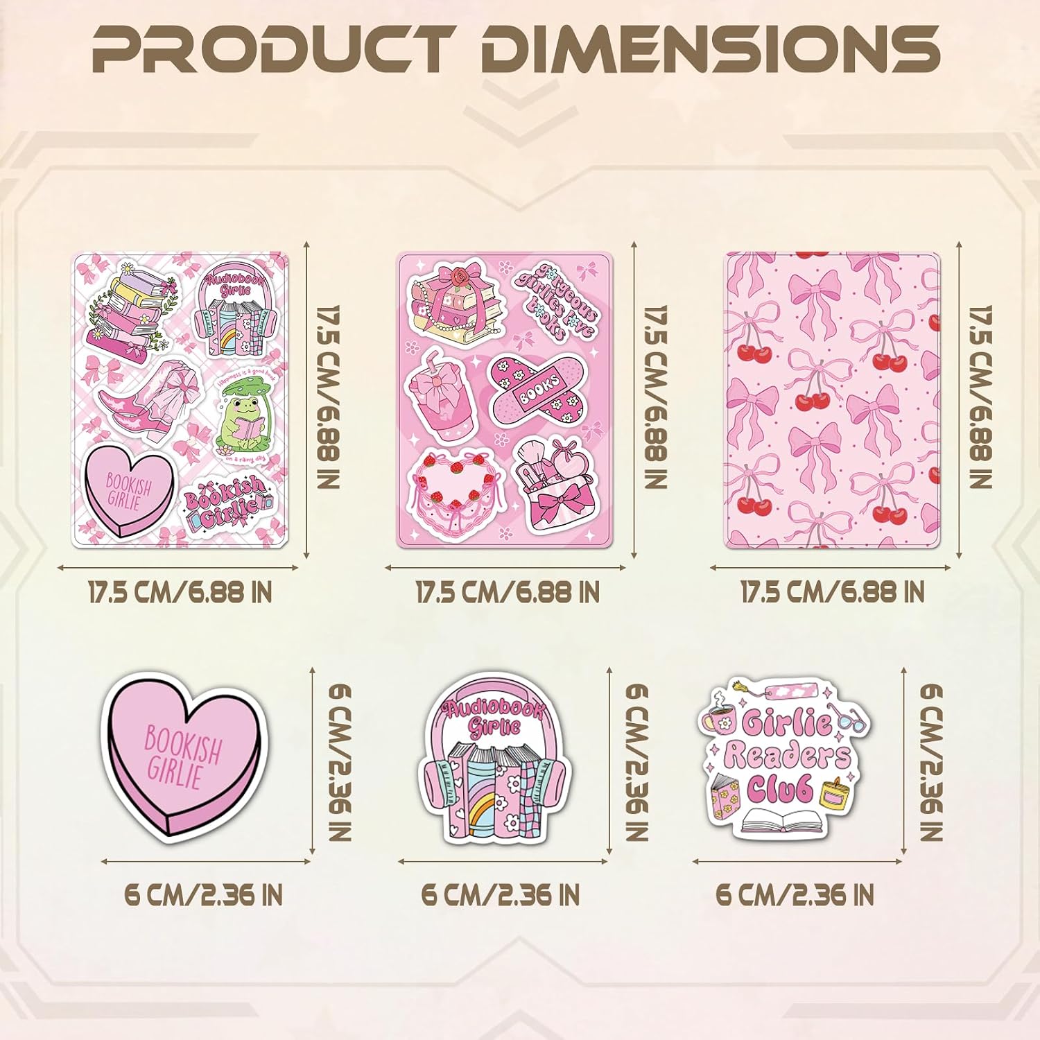 Coquettte Insert Cardstock Paper for Kindle - 12Pcs Pink Bow Back Cover Inserts Decorating Accessories and 50Pcs Cute Stickers for Kindle E-Reader, Bookish Gift for Book Lover