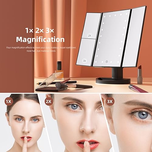 Miniatura 2 de Essbhach Espejo de maquillaje con 21 luces LED, 4 ampliaciones y atenuación de pantalla táctil, rotación de 180 con doble potencia y brillo
