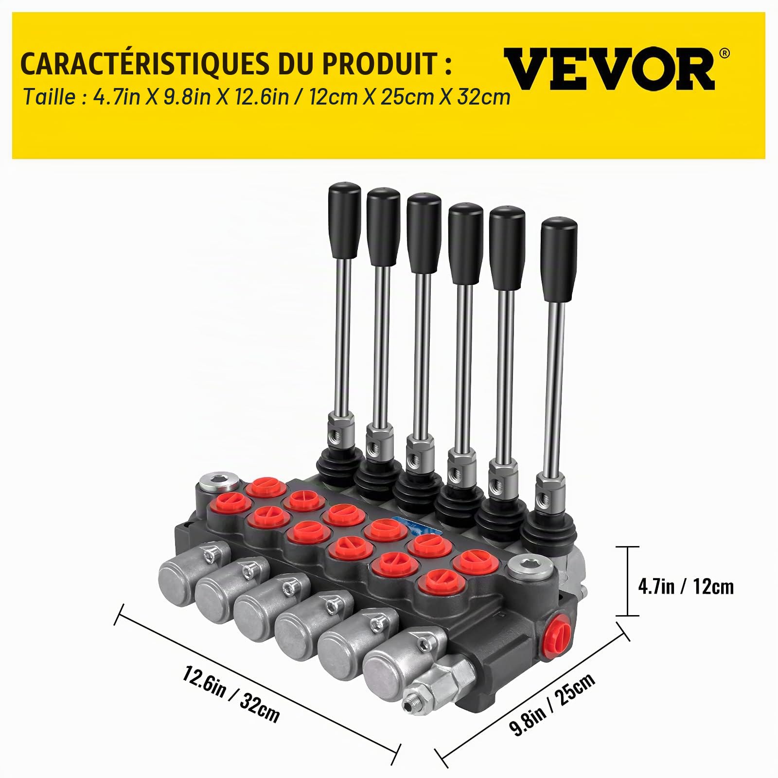 VEVOR Vanne de Commande Directionnelle Hydraulique, Vanne à Bobine Hydraulique à 6 Bobines, Vanne de Chargeur Hydraulique 40 L/min, 3600 PSI, pour Réservoirs de Chargeurs de Tracteurs