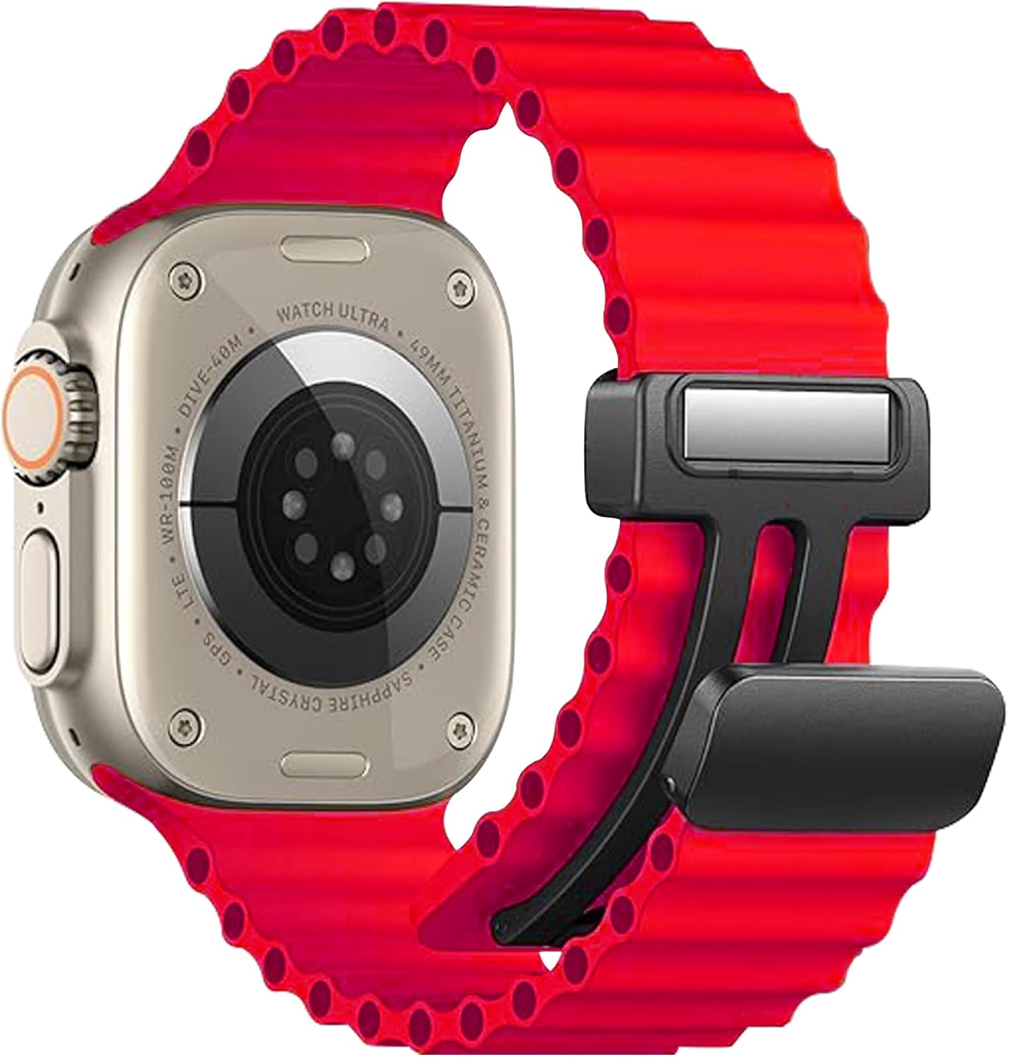 Bandini Magnetic Clasp Soft Rubber Silicone Ocean Ripple Strap for Apple Watch Band Ultra 1, 2 & Series 11 10/9/8/7/6/5/4/3/SE, Fits Apple Watch 49mm 46mm 45mm 44mm 42mm 41mm 40mm 38mm for Men Women