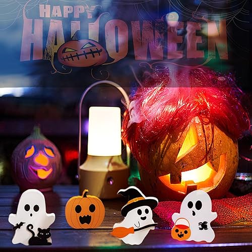 Miniatura 5 de 4 piezas de bonitas decoraciones de Halloween para interiores, bandeja escalonada de madera única para decoración de mesa de gato negro para