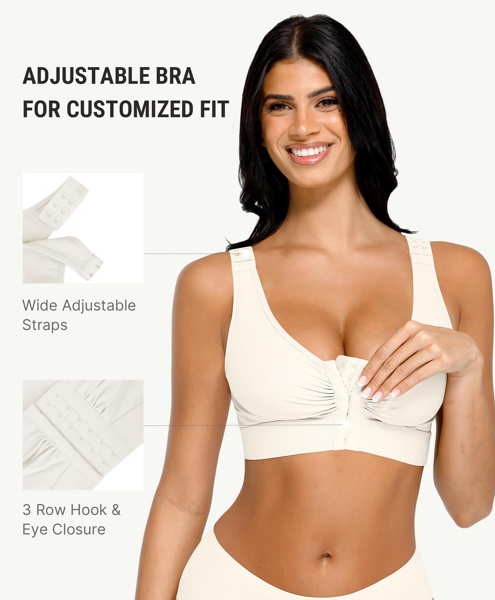 FeelinGirl Sujetador de compresión postoperatoria para mujer con cierre frontal y tirantes ajustables, sin varillas