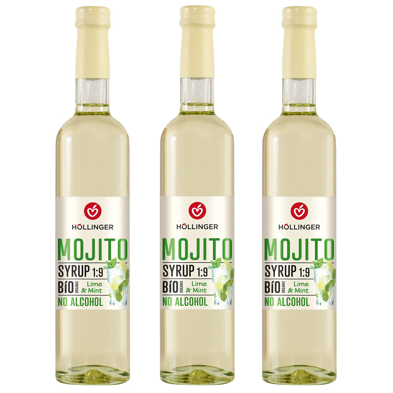 Höllinger Bio Cocktailsirup Mojito - Vegan, 3x500ml Glas Flasche - alkoholfreier Cocktail