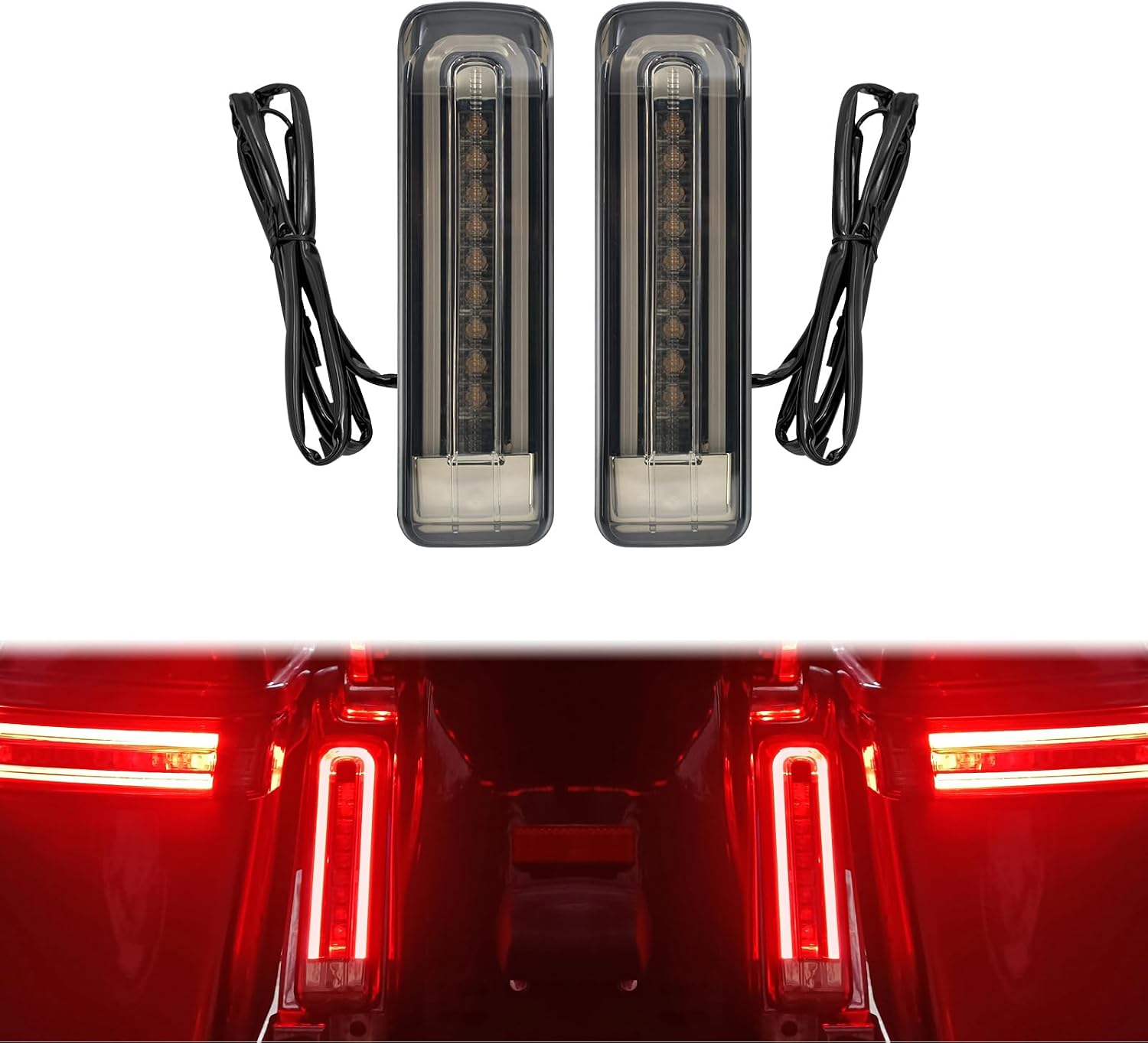 Rear Fender Filler Lights Running Brake Lamp Turn Signals Fit for Harley Electra Glide Steet Glide Road Glide Road King Special 2014-2023 (Black and Smoke)