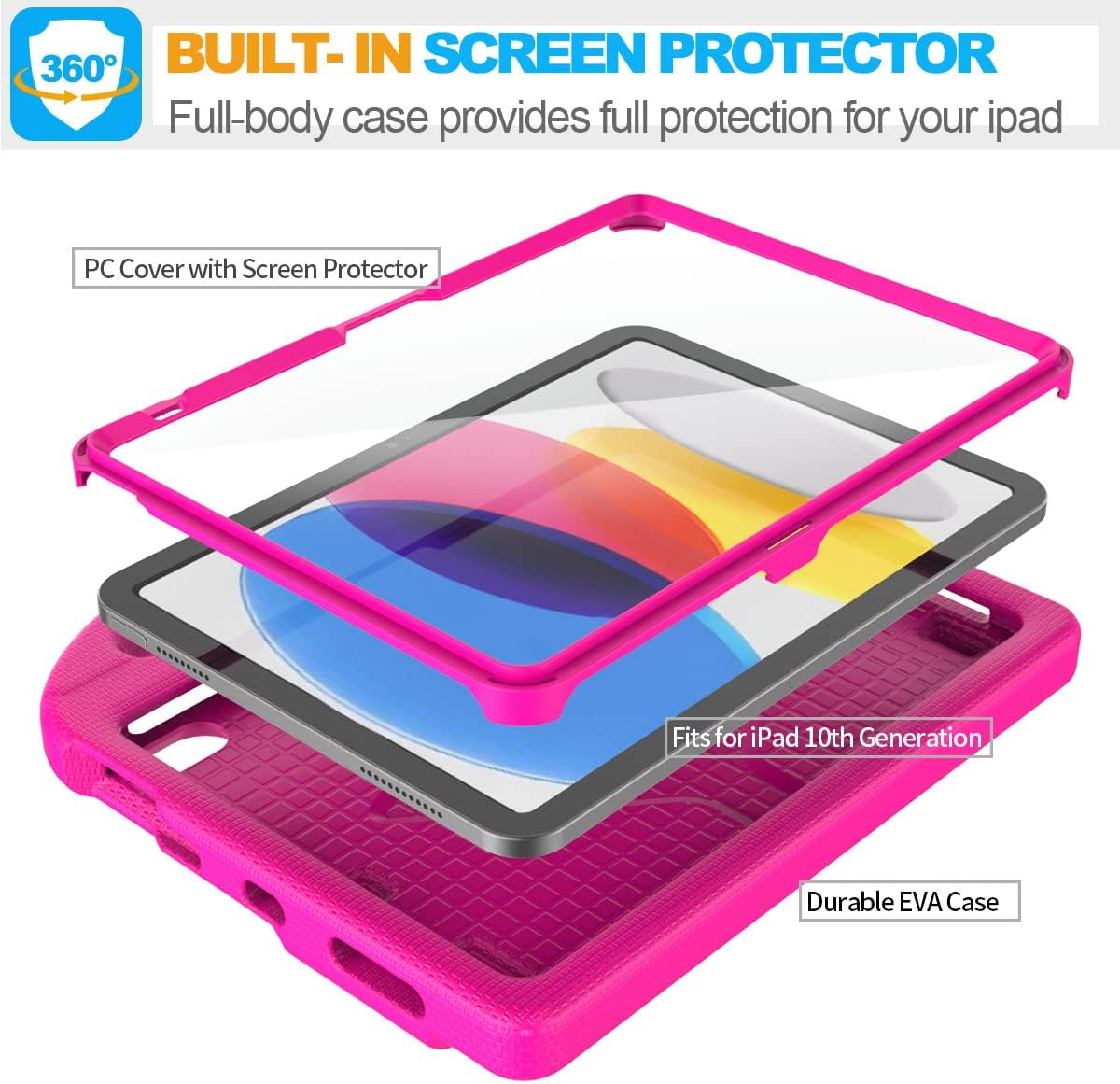 SUPLIK iPad 10th Generation Case for Kids, New iPad 10.9-inch 2022 Case with Screen Protector, Durable Shockproof Handle Stand Kids Cover with Pencil Holder for Apple iPad 10th Gen, Pink