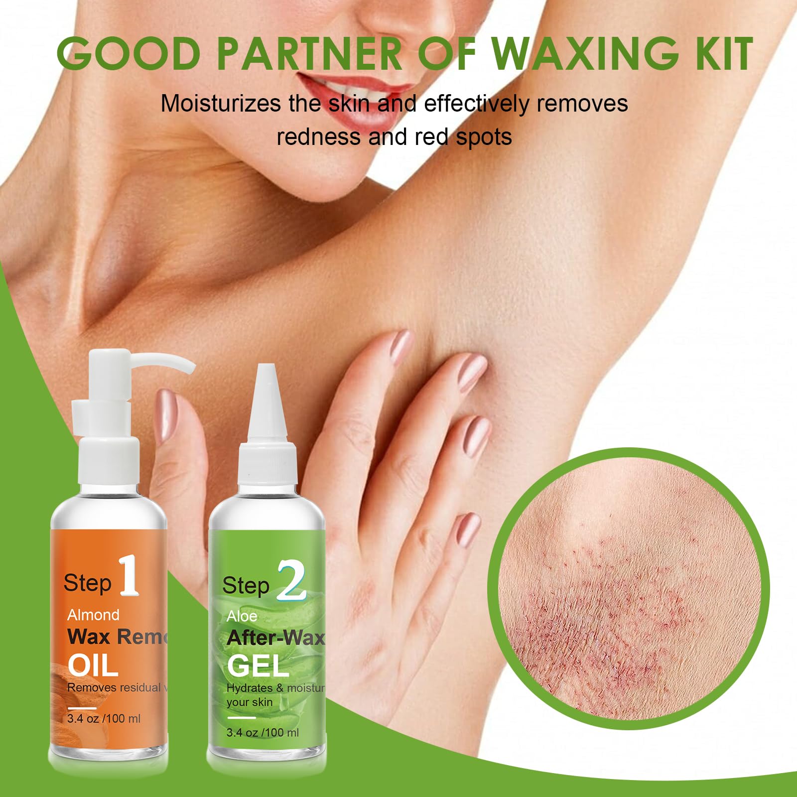 Nach Waxing Hautpflege-Kit, Mandell fr Wachsreste zu entfernen, Post  Waxing Khlung Aloe Vera Gel fr ruhige und beruhigende Haut, 2 Flaschen  Haarentfernung Waxing Kit fr Frauen 3.9oz/100ml : Amazon.de: Drogerie &  Krperpflege