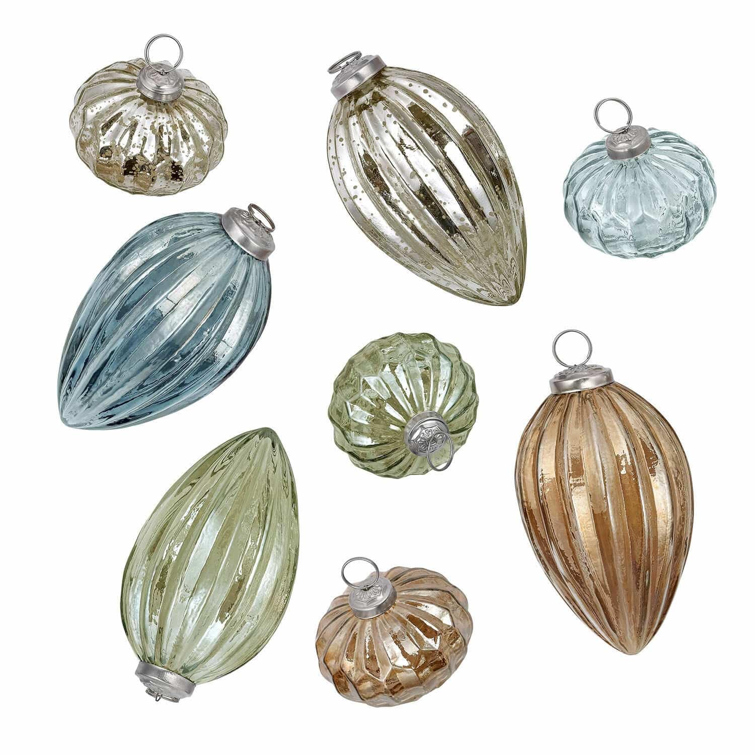 Loberon Weihnachtskugeln 8er Set Azélisse, bunt | Mundgeblasen, Bauernsilber-Finish & Getönte Farben, Christbaumschmuck, Weihnachtsdeko, Weihnachten, Glas, Messing