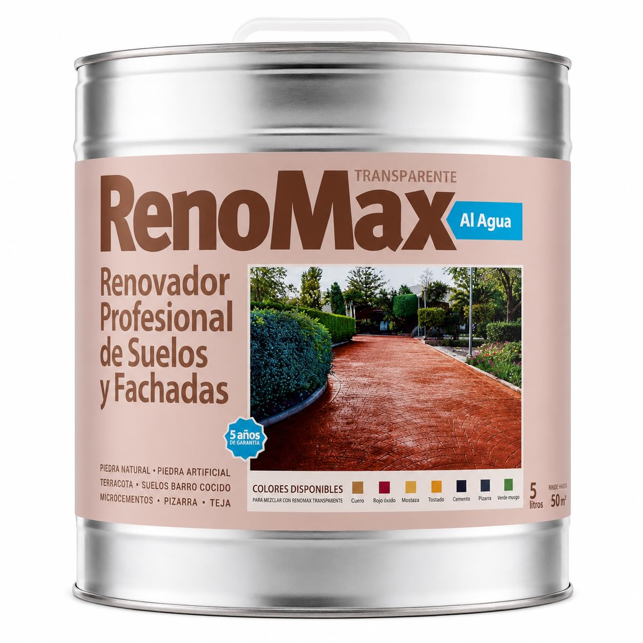 Renomax - Resina Hormigon Impreso y Superficies Porosas Al Agua, 15L Cubre hasta 150m² | Repara, Renueva, Protege y Embellece Suelos y Fachadas | Resina Hormigon Fácil de Aplicar, Garantía 5 Años