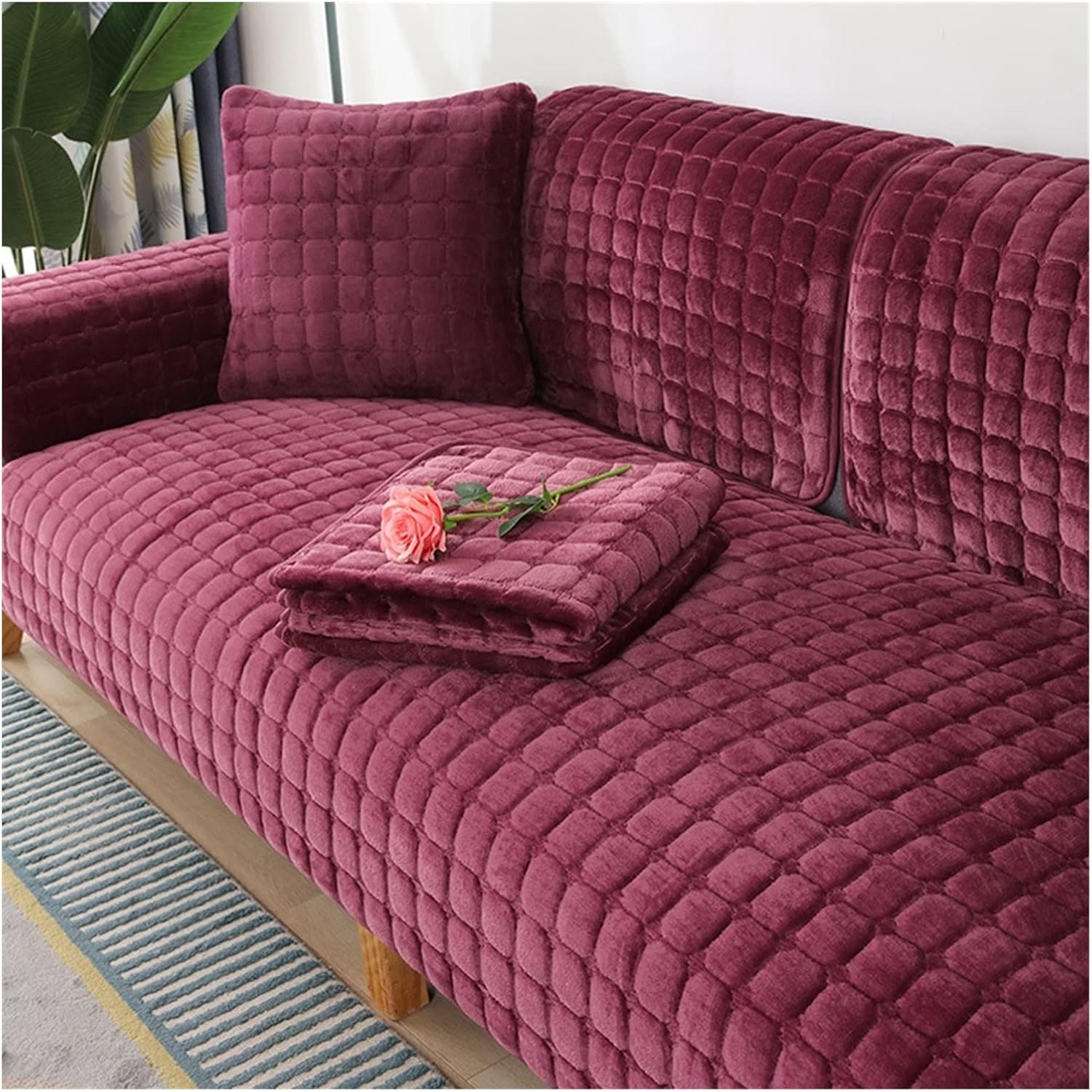 Couch Covers Sectional L Shape Sofa Cover Pure Color Dutch Velvet Couch Cover 3 2 4 1 Seater Nordic Modern Sofa Slipcover Quilted Non-Slip Furniture Protector(U,70x150cm)