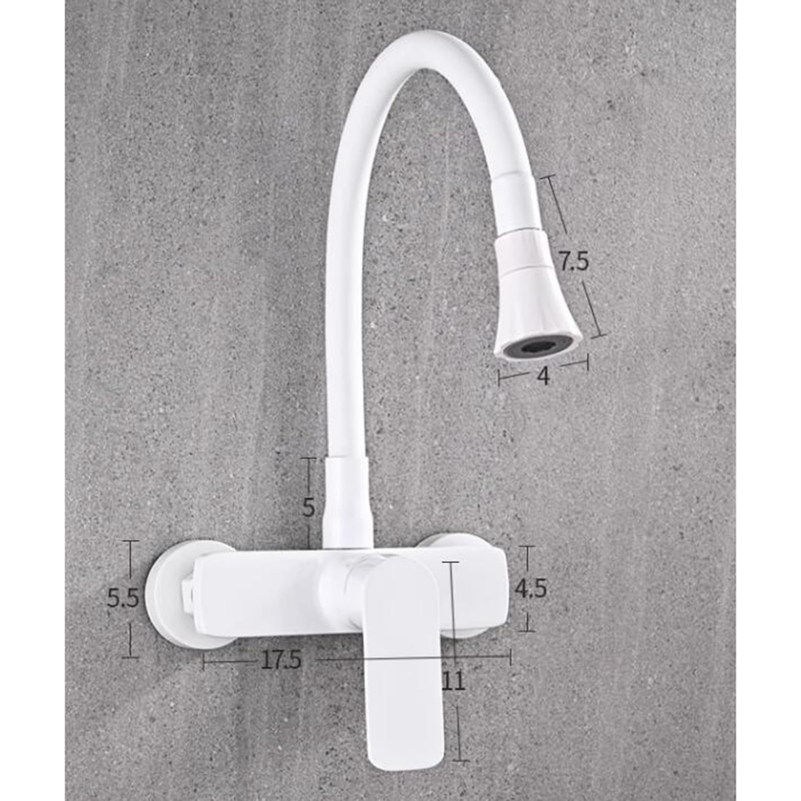 Grifo de Cocina de Pared Blanco, Grifo Fregadero Cocina Modo Dual Giratorio Fría y Caliente Latón Grifo Cocina-Blanco