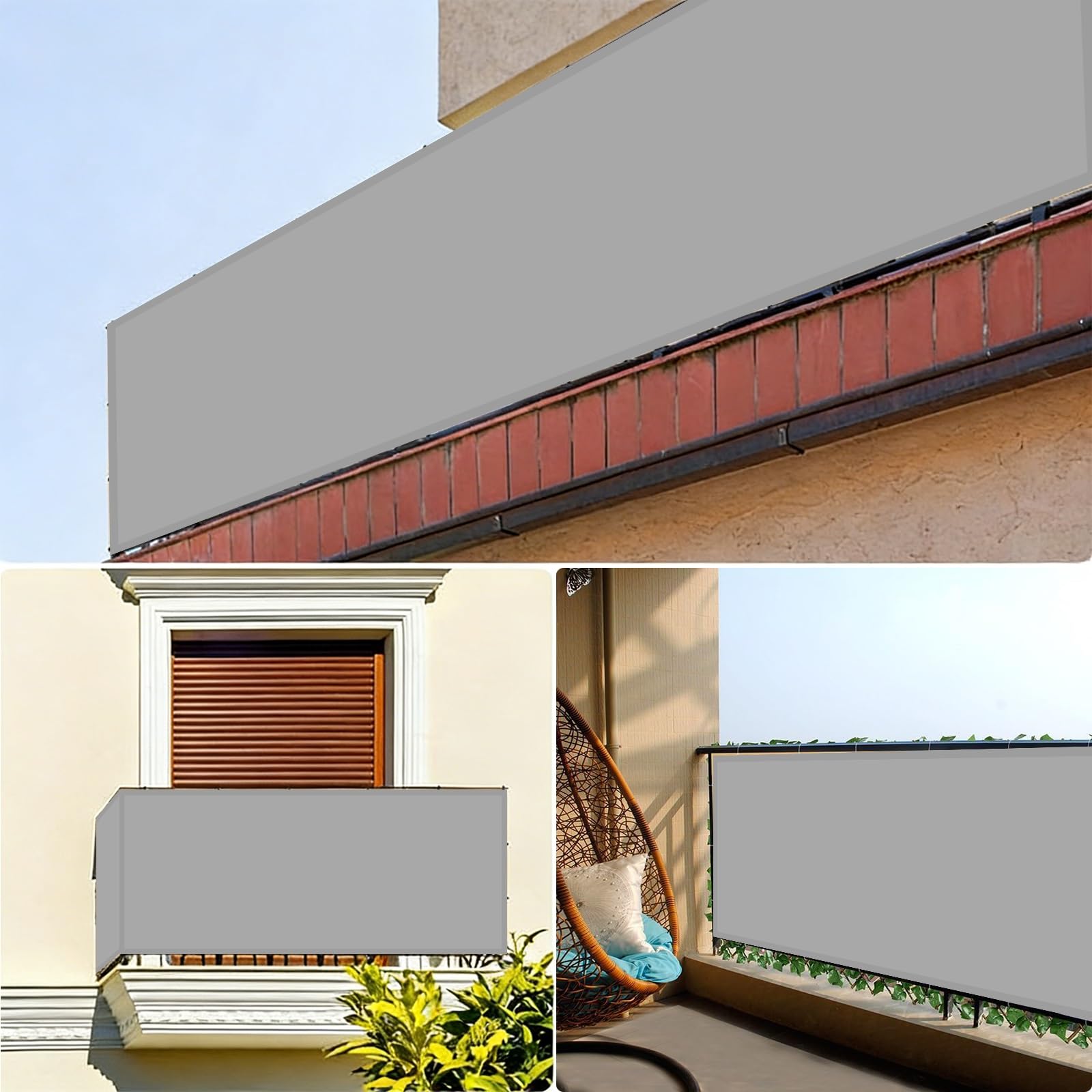 Osłona Prywatności 78 x 360 cm Wodoodporny Poliester Pes Z Blokadą UV 95% Osłona Prywatności Na Balkon Jako Pokrycie Na Patio Balkon Na Kemping Kwadrat, Szary