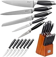 Vista 11 de Deco Chef Juego de cuchillos de cocina de 16 piezas de acero inoxidable con asas de madera, cuchillo de chef de 8 pulgadas, cuchilla de 6.5