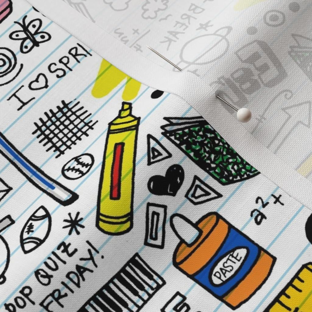 Spoonflower Fabric - School Doodles Graffiti Children Math Science 1980S Pen Pencil Printed on Petal Signature Cotton Fabric by The Yard - Sewing Quilting Apparel Crafts Decor