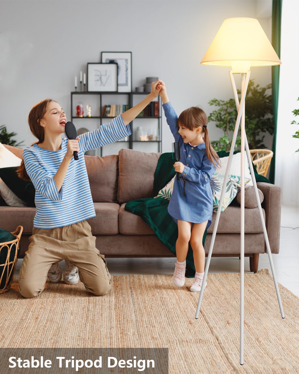 Tripod Floor Lamp, White Standing Lamps with E26 Bulb Included, Mid Century Modern Tall Lamps for Living Room Bedroom Home Decor