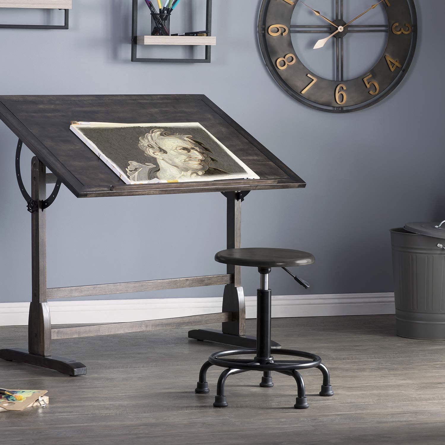 SD Studio Designs, Hauteur réglable de 48,9 à 66 cm de hauteur, tabouret rétro avec anneau de pied, noir vieilli