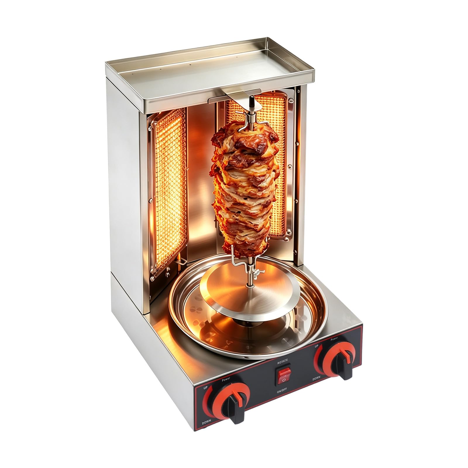 Gas Dönergrill mit 2 Brennern, 360° Drehspieß, Edelstahl Multigrill