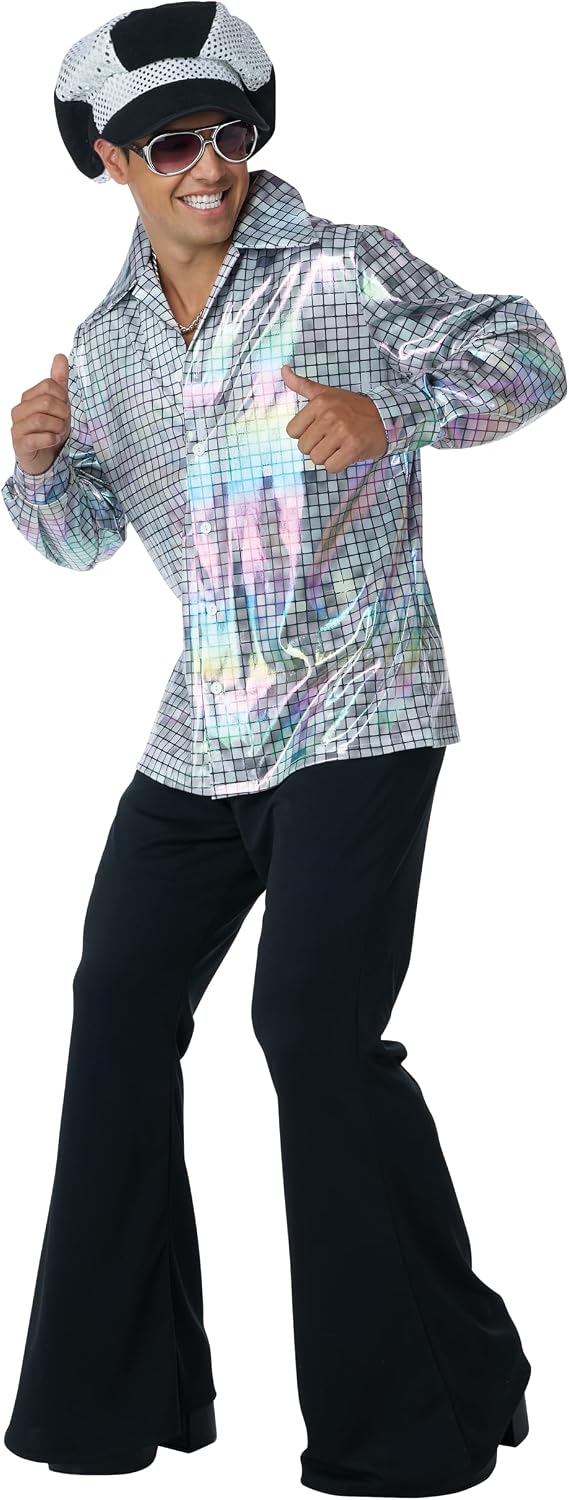 California Costumes, Men's Disco Shirt & Hat Set - Silver