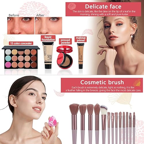 Miniatura 20 de El kit completo de maquillaje para mujer incluye: sombra de ojos, base líquida, polvo suelto, lápiz de cejas, lápiz de labios, pinceles de Negro