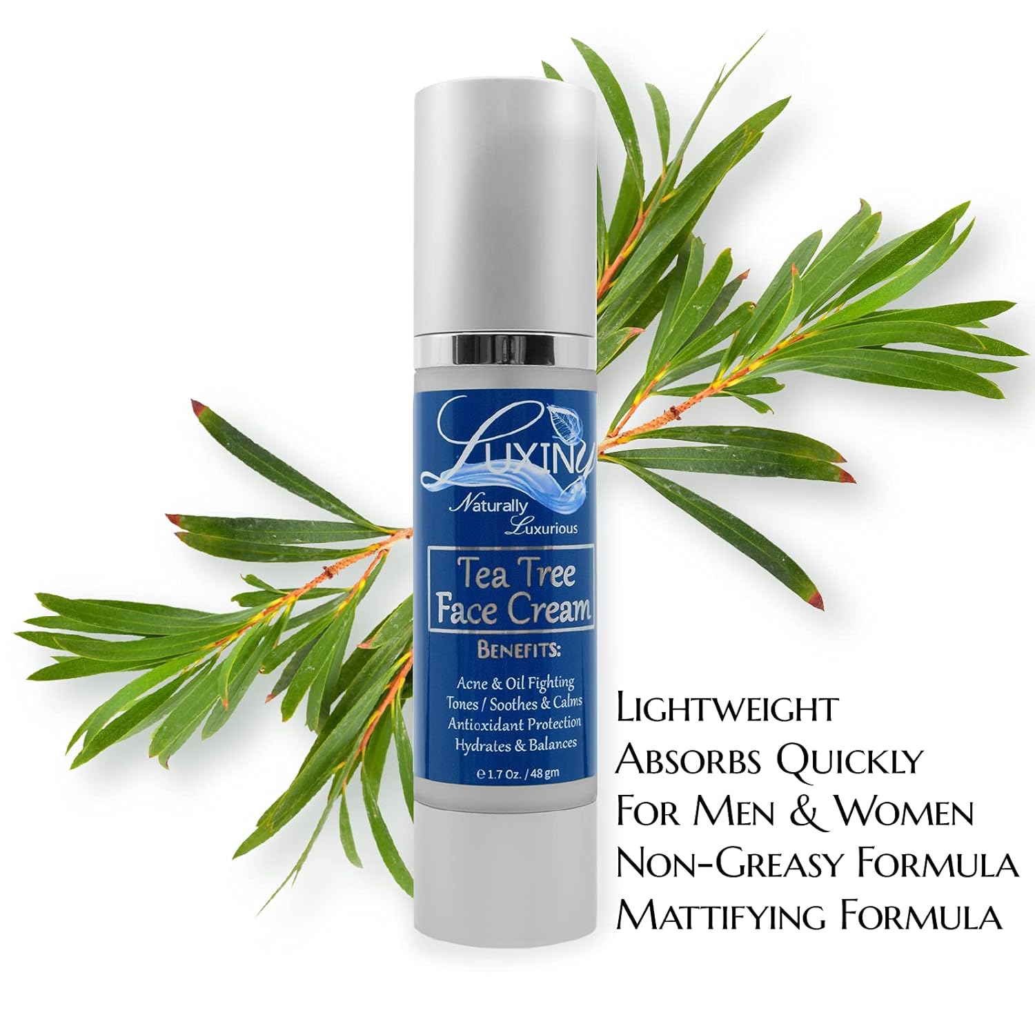 Luxiny Tea Tree Moisturizer Face Cream, Made in America, with Salicylic Acid & Aloe Vera, a Rich Hydrating Night Cream for Dry Skin & a Daily Mattifying Moisturizer for Acne & Oily Skin, 1.7 oz