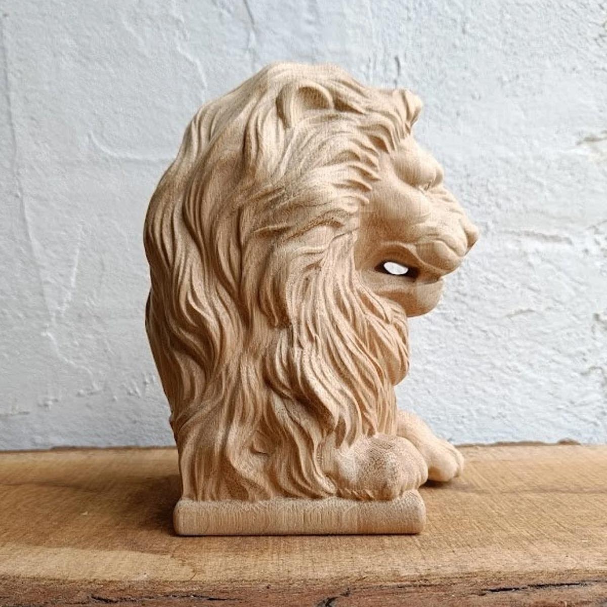 Wood-Carved Oak Lion Head Sculpture Newel Post Cap, Wood-Carved Post Finial Topper for Staircase Pillars, Porch or Deck Columns, Rustic Cottage Garden Décor, Bedpost Finial, 6" Base