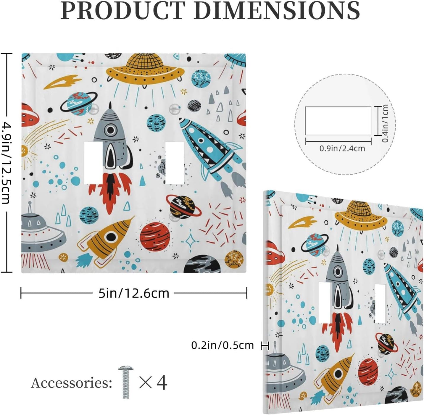 Cartoon Space Rocket Boys Universe Planet Double Toggle Light Switch Covers Decorative Unique 2 Gang Wall Plate Dual Electrical Faceplate Switchplate for Nursery Kidroom Living Room Decor