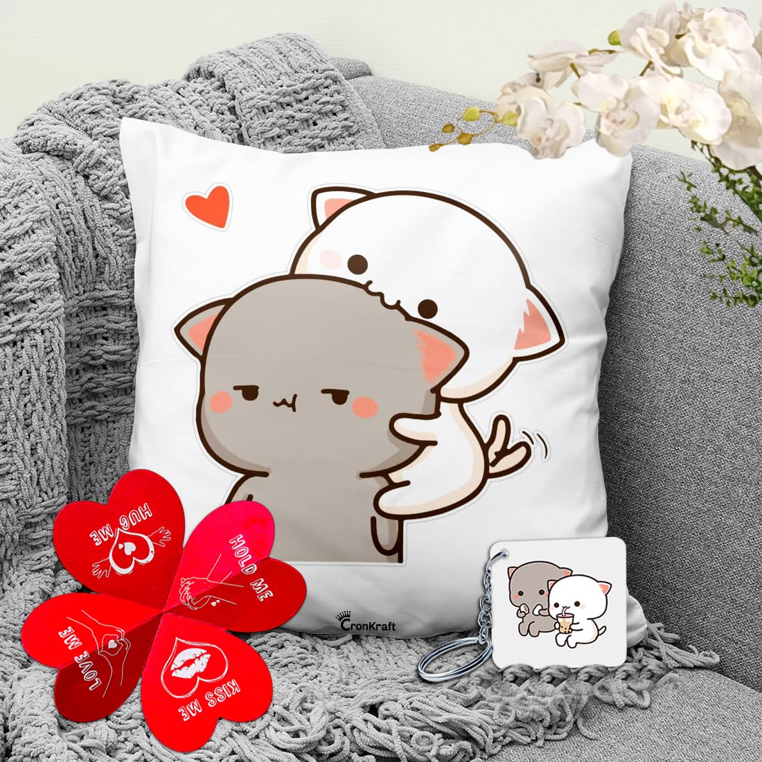 Cronkraft Printed Cushion Cover & Keychain Love Card Peach GOMA, Milk Mocha Bear Panda, BUBU DUDU Gift for girlfiend Boyfriend Anniversary Wedding Birthday for All Occasions (B0CK2JQMF4) Amazon Price History, Amazon Price Tracker