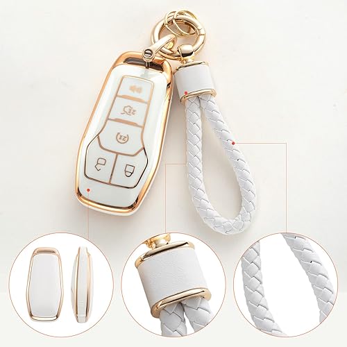 Miniatura 4 de para Ford Funda para Llavero con Cordón, Funda de TPU Suave de Protección para Llavero Compatible con F150 Explorer Mustang Edge Lincoln MKZ MKX MKC