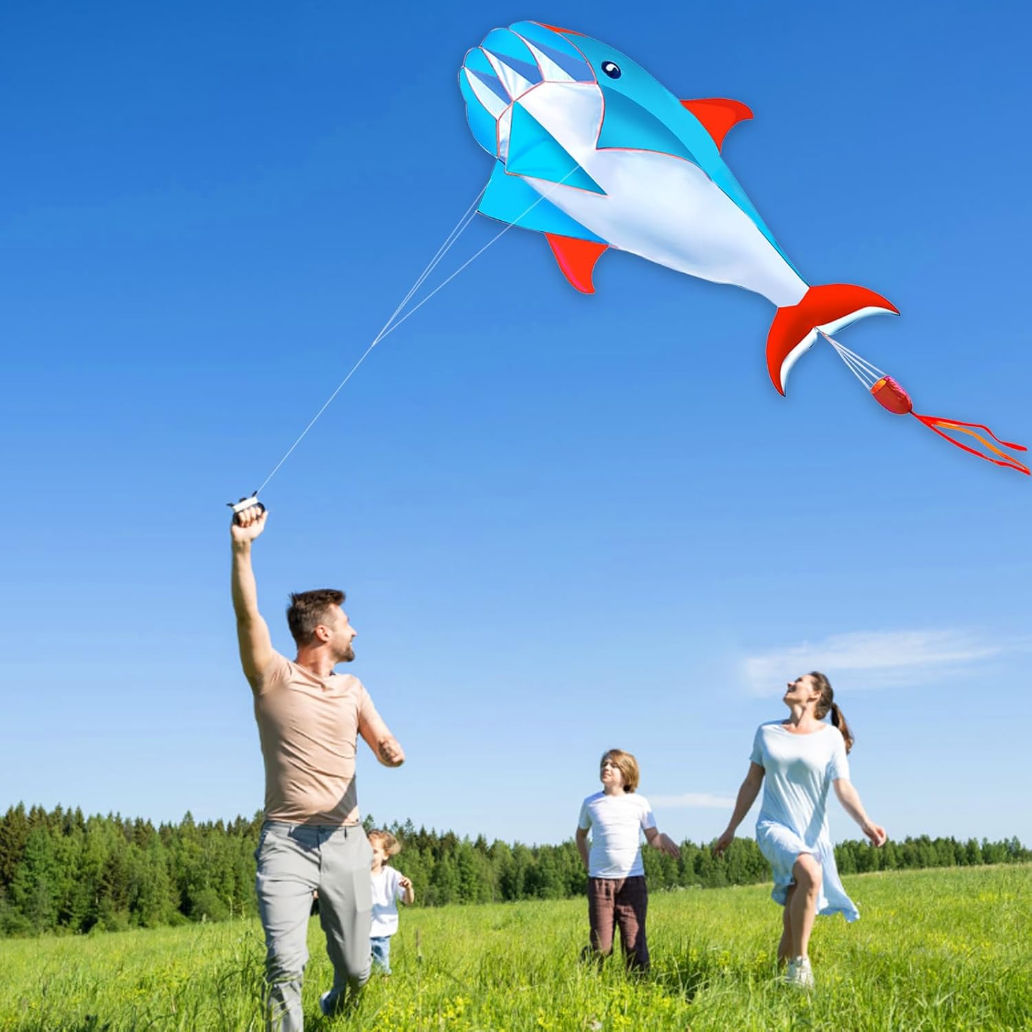HENGDA KITE 3D Kite for Kids and Adults,Easy to Fly,Excellent Fabric and Structure Design，Huge Frameless Soft Parafoil Giant Whales Dolphins Kite