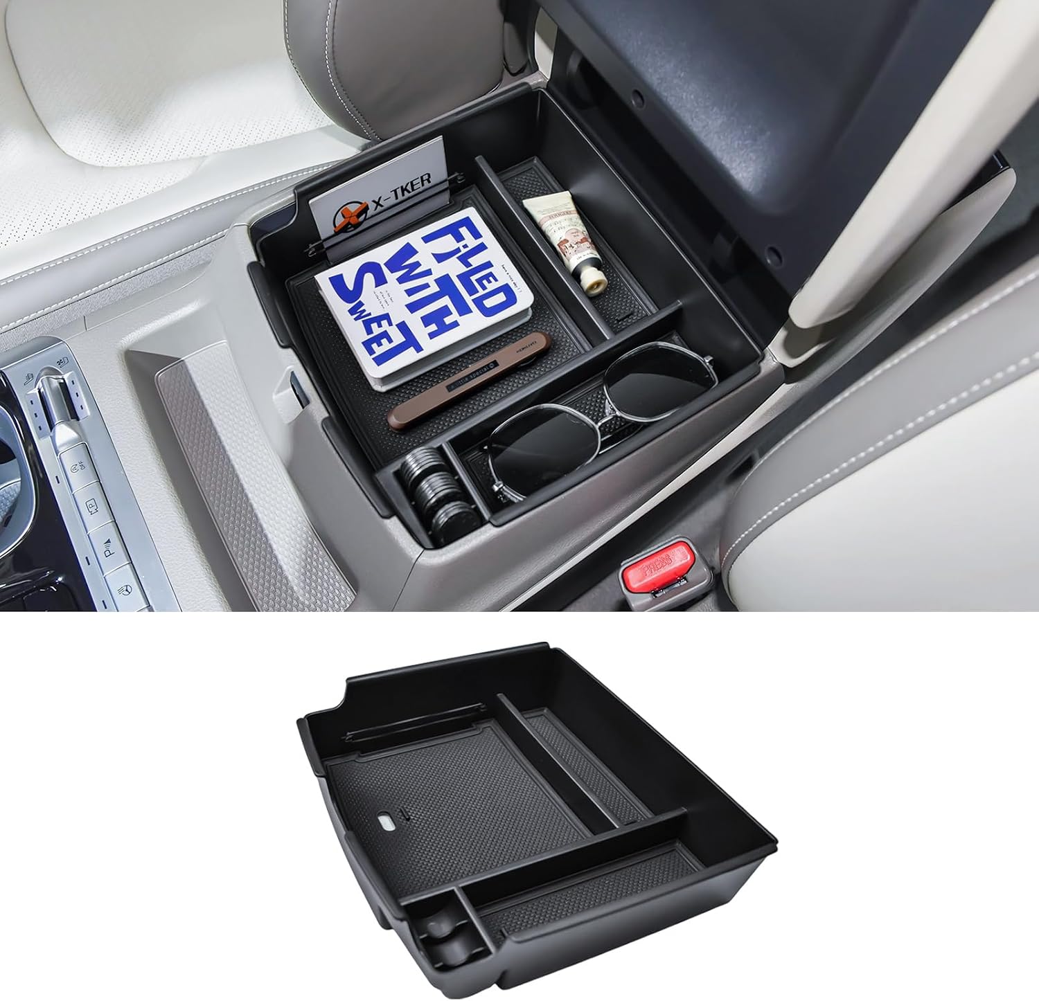 Center Console Organizer Compatible with 2025 2026 Kia Carnival KA4 MPV Interior Accessories, Custom Fit 2025-2026 Carnival Armrest Insert Tray Dual-Layer Storage Option, Black Liners