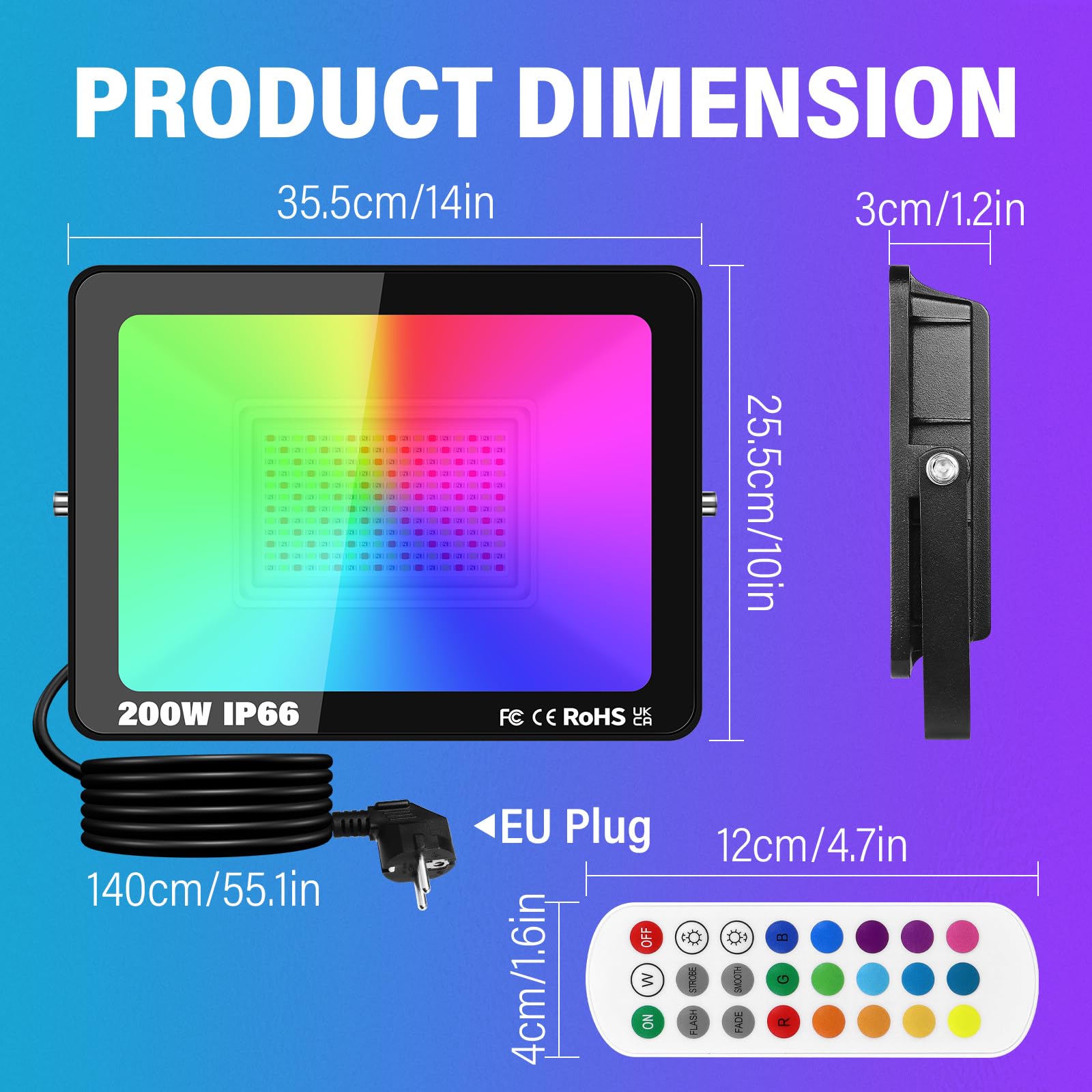 RIGIDON 4x RGB LED Strahler Fluter Außen, 200W 20000LM Smart RGBW Flutlicht | IP66 Farbwechsel Flutlichtstrahler mit APP & IR steuerung, Dimmbar Timer für Party Garten Baum Landschaft Disco Feiern Fest