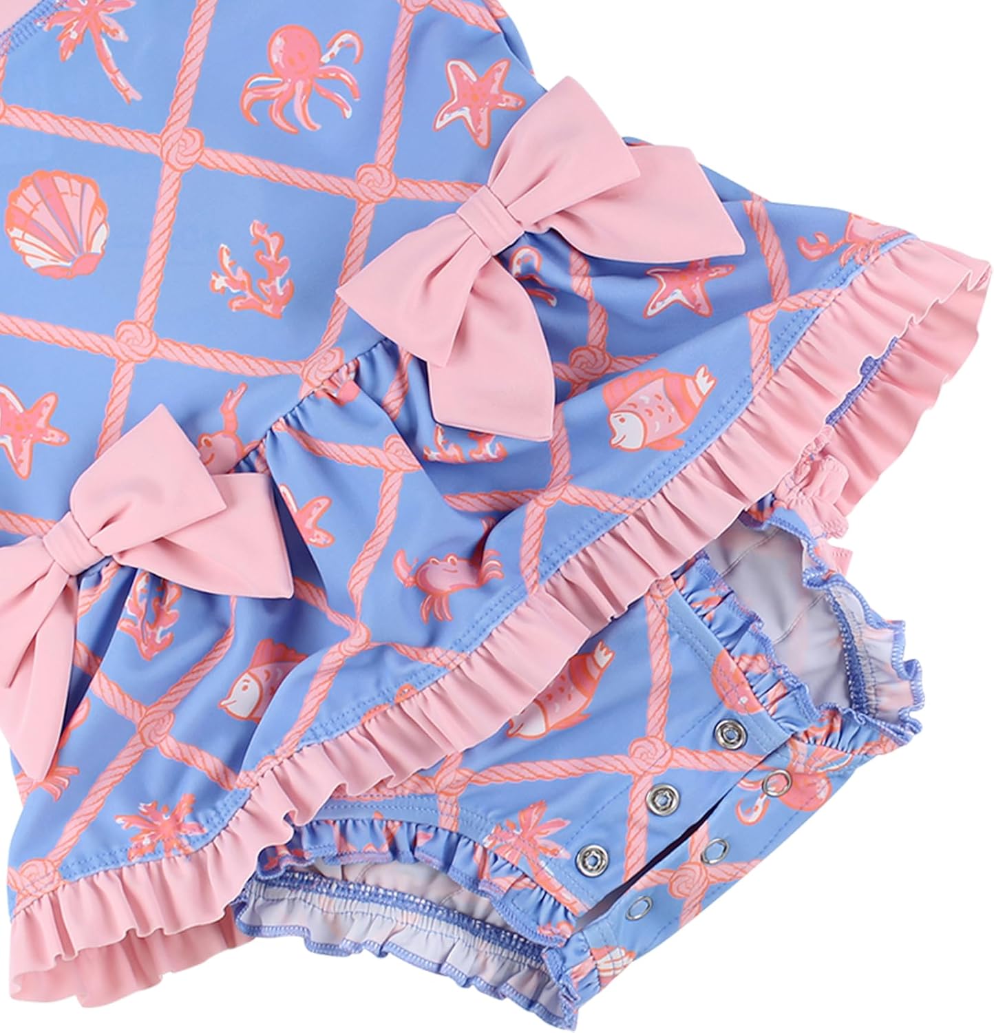 RuffleButts Baby Girls UPF50+ Long Sleeve One Piece Bow Peplum Rash Guard Swimsuit