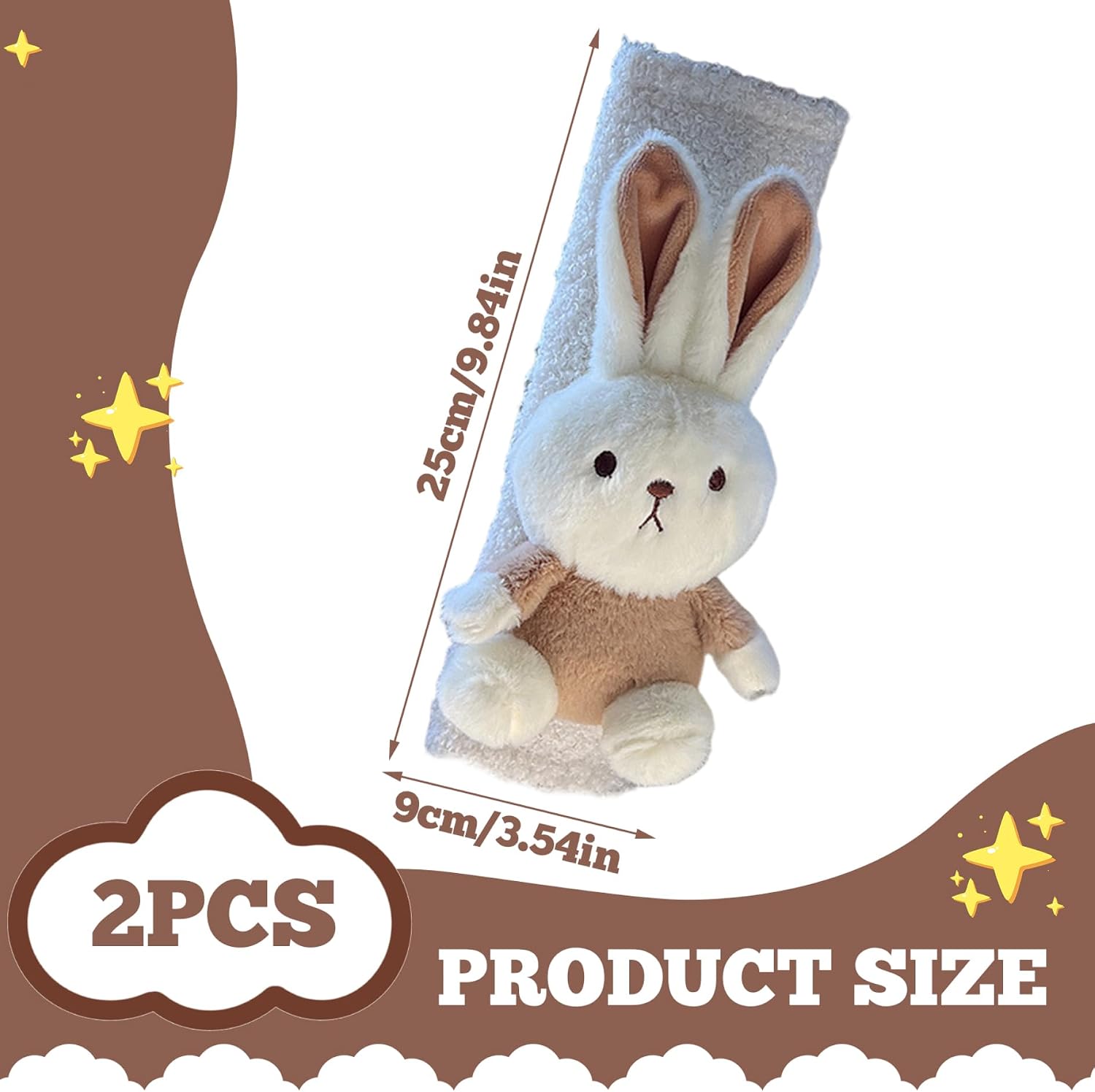 2PCS Cartoon Bunny Seat Belt Cover Pad for Kids, Soft Plush Fluffy Winter Seatbelt Cushion for Car, Pushchair & Baby Travel Comfort