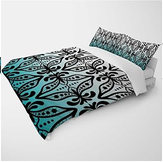 YANFENQI Full Size Quilt Cover White Cyan Teal Gradient Vintage Texture Camping Themed Bedding for Kids Teens Adults (Full,80