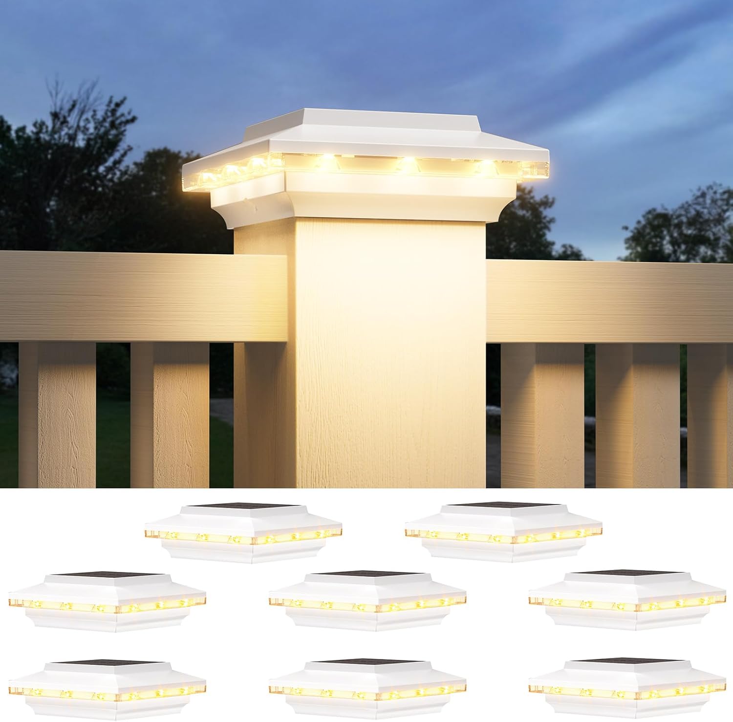ELECLINK 8 Pack 4x4 Solar Post Cap Lights Upgraded, Brighter and Extended Beam to Light Post Fence Deck with Warm/White Light, Waterproof Outdoor Posts Solar Lights for Patio Porch Vinyl/Wooden Posts