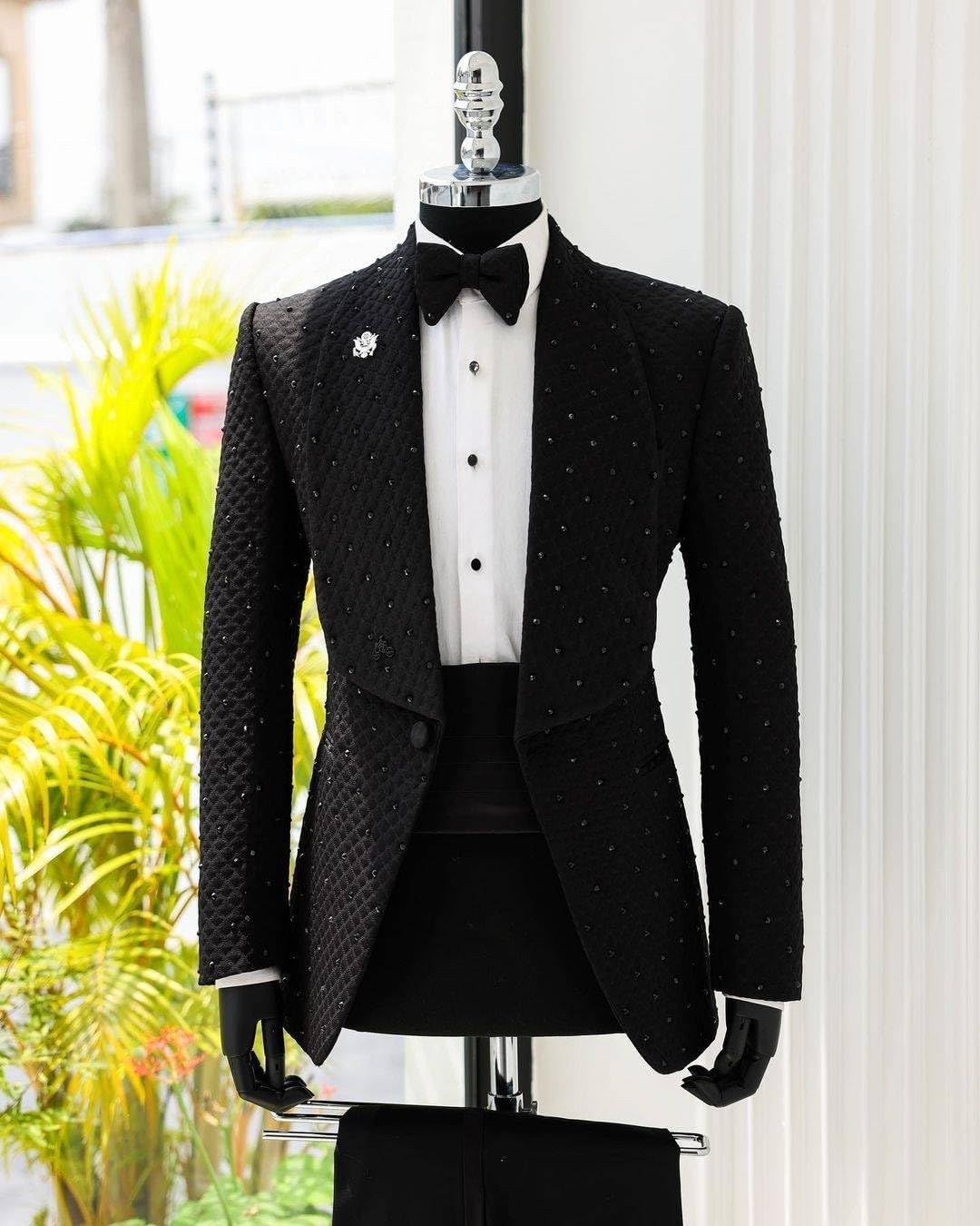 Men's Space Layer Diamonds Two-Piece Suit Tuxedos One Button Shawl Lapel Party Prom Set